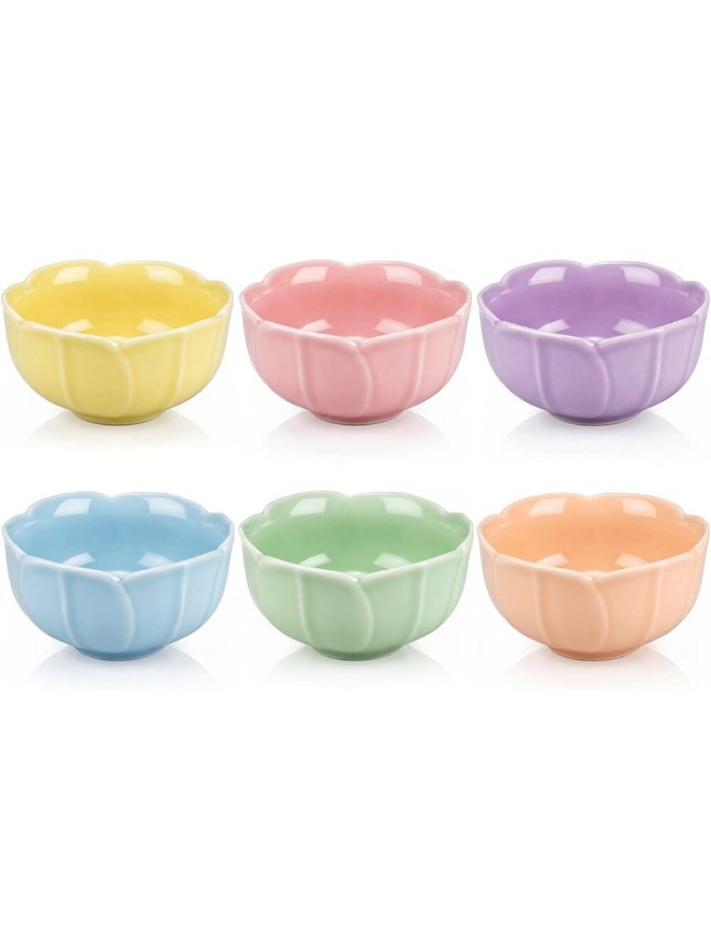 Set of 6 Cute Flower Ceramic Bowls - Small Stoneware Petal Design, 8.8 oz